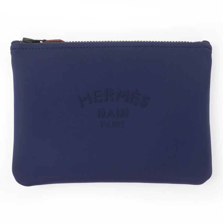 極美品☆HERMES エルメス トゥルース フラットPM ネオバン ブラック金具 ロゴ入り ZIP ポーチ ネイビー フランス製 レディース
