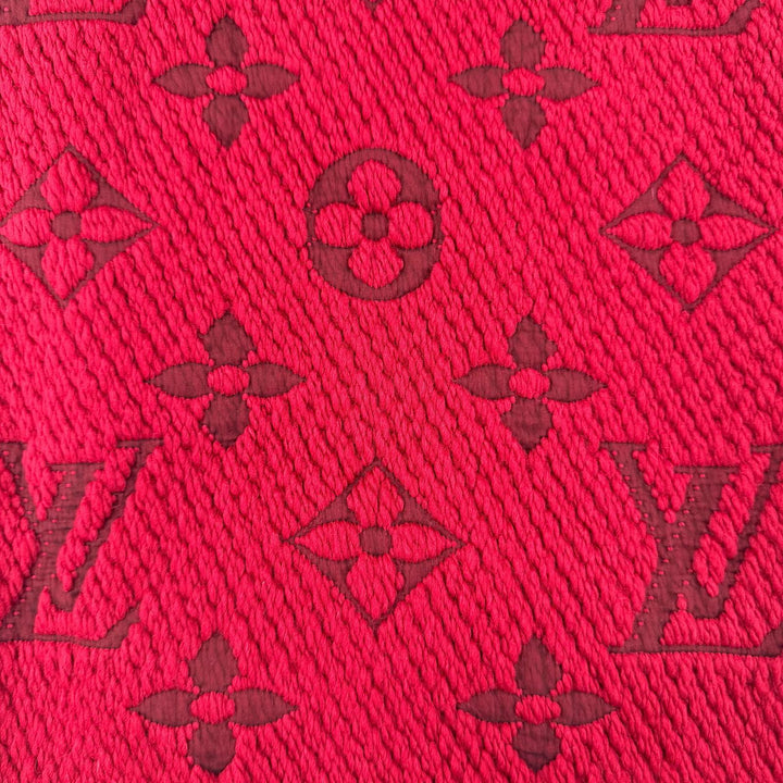美品☆LOUIS VUITTON ルイヴィトン 413287 エシャルプ ロゴマニア ウール シルク ルビー フリンジ付 マフラー 伊製 正規品 レディース