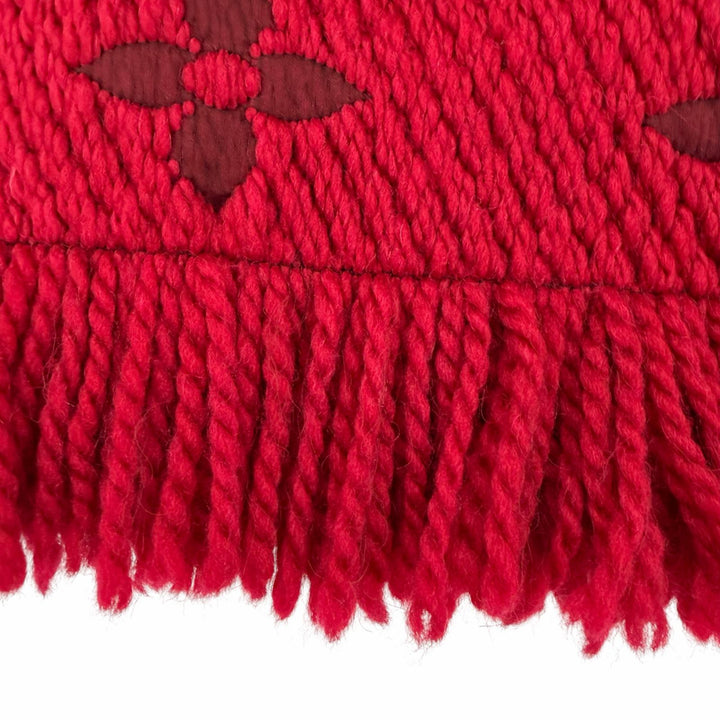 美品☆LOUIS VUITTON ルイヴィトン 413287 エシャルプ ロゴマニア ウール シルク ルビー フリンジ付 マフラー 伊製 正規品 レディース