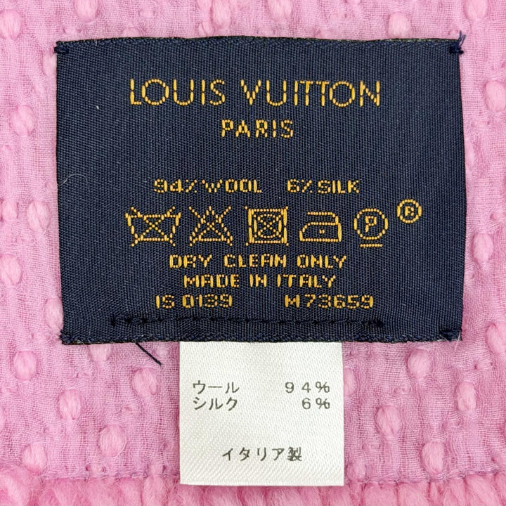 美品△LOUIS VUITTON ルイヴィトン M73659 エシャルプ ロゴマニア ウール シルク モノグラム フリンジ マフラー ピンク 伊製 正規品