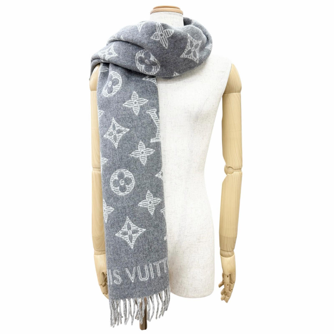 未使用品△LOUIS VUITTON ルイヴィトン 2023年製 M79126 マフラー モノグラム シャドウ ウール カシミヤ 大判 ショール グリ 英国製 正規品