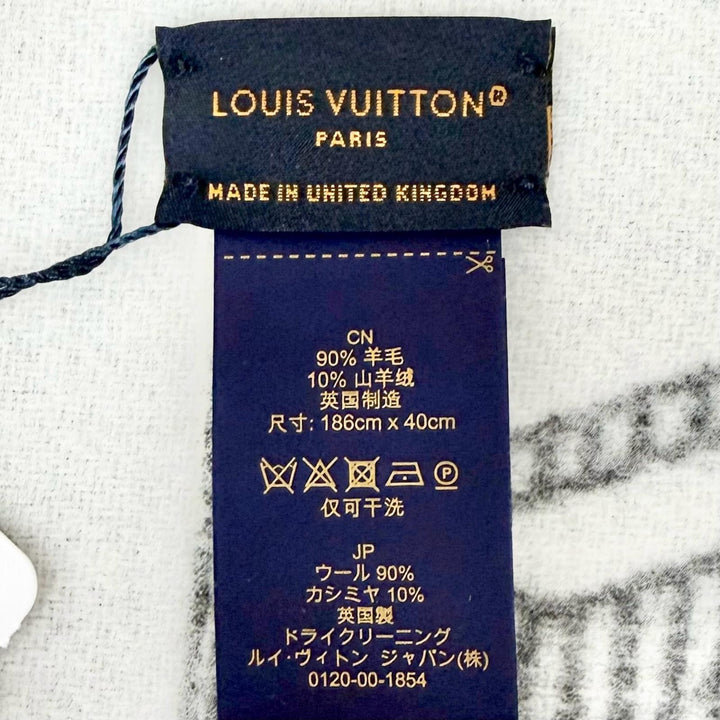 未使用品△LOUIS VUITTON ルイヴィトン 2023年製 M79126 マフラー モノグラム シャドウ ウール カシミヤ 大判 ショール グリ 英国製 正規品