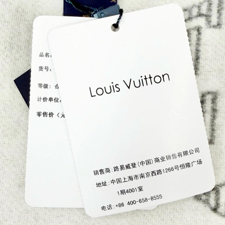 未使用品△LOUIS VUITTON ルイヴィトン 2023年製 M79126 マフラー モノグラム シャドウ ウール カシミヤ 大判 ショール グリ 英国製 正規品