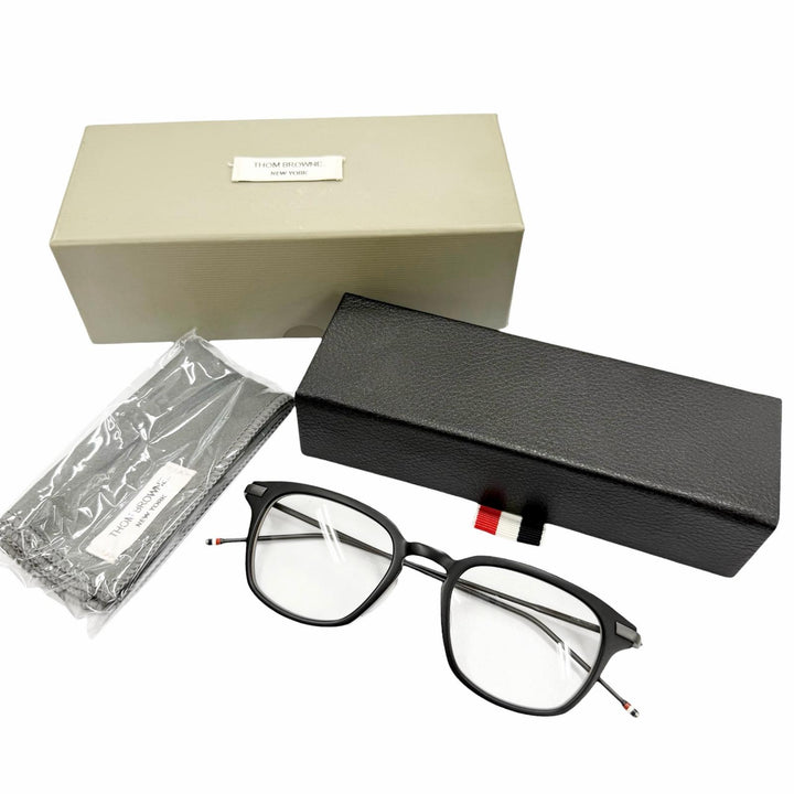 極美品▼THOM BROWNE トムブラウン TB-704-C ウェリントン メガネ 眼鏡 アイウェア マットブラック 49□21-150 日本製 メンズ 箱付き