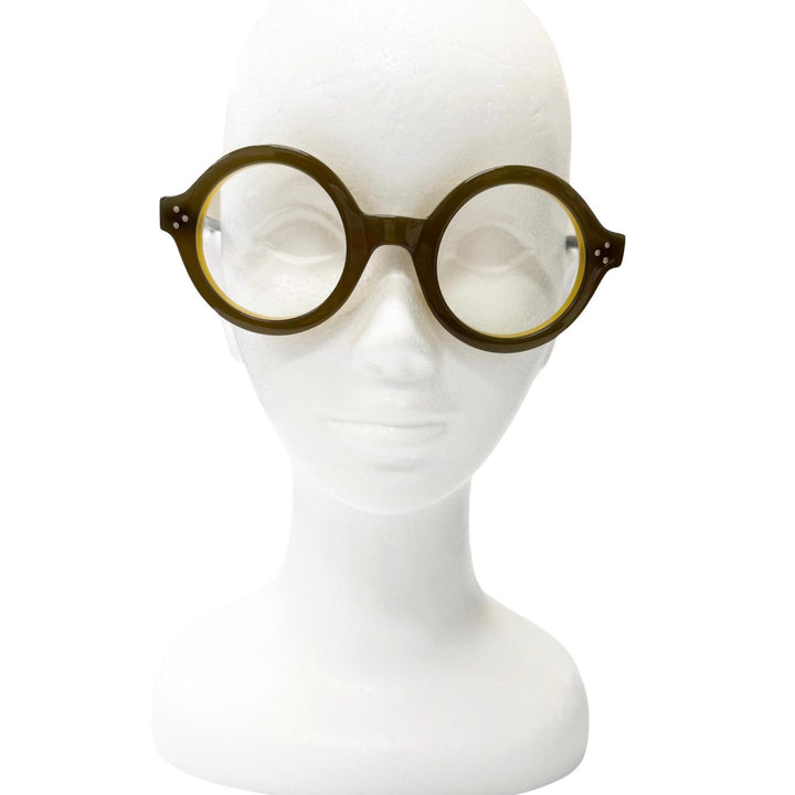 美品□Lesca Lunetier レスカ ルネティエ PHIL ラウンドフレーム メガネ 眼鏡 アイウェア ブラウン グレー イエロー 47□27 メンズ