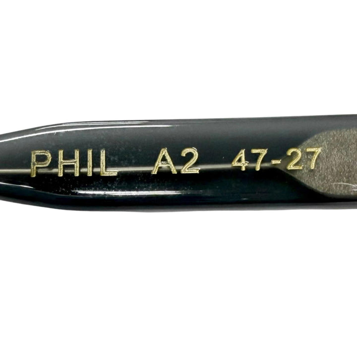 美品□Lesca Lunetier レスカ ルネティエ PHIL ラウンドフレーム メガネ 眼鏡 アイウェア ブラウン グレー イエロー 47□27 メンズ