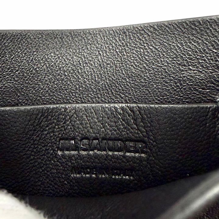 美品◇JIL SANDER ジルサンダー GIRO PHONE CASE ロゴプリント レザー ショルダー携帯ケース フォンポーチ 黒 イタリア製 レディース