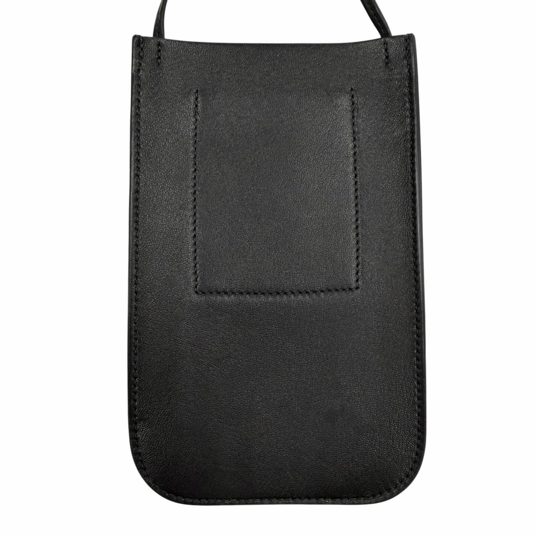 美品◇JIL SANDER ジルサンダー GIRO PHONE CASE ロゴプリント レザー ショルダー携帯ケース フォンポーチ 黒 イタリア製 レディース
