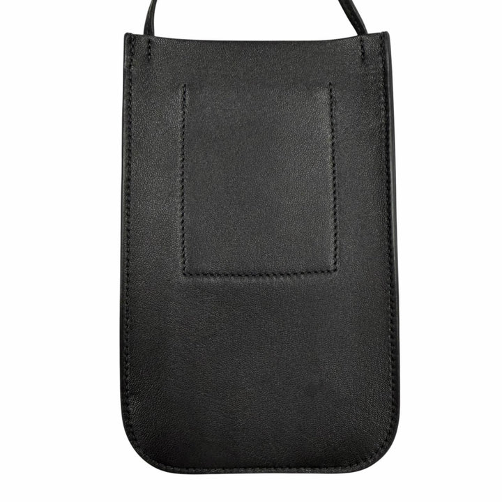 美品◇JIL SANDER ジルサンダー GIRO PHONE CASE ロゴプリント レザー ショルダー携帯ケース フォンポーチ 黒 イタリア製 レディース