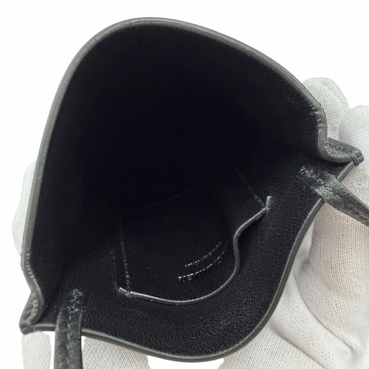 美品◇JIL SANDER ジルサンダー GIRO PHONE CASE ロゴプリント レザー ショルダー携帯ケース フォンポーチ 黒 イタリア製 レディース
