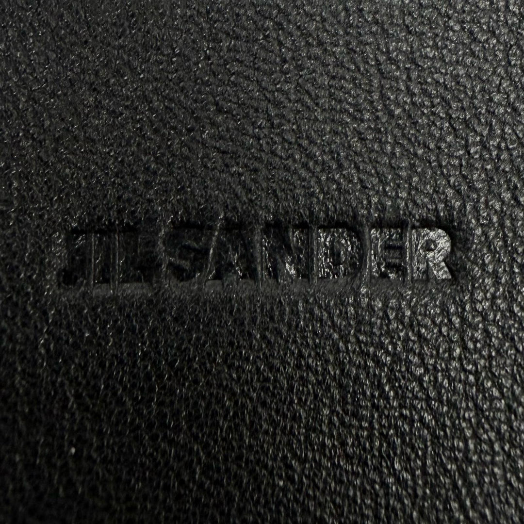 美品◇JIL SANDER ジルサンダー GIRO PHONE CASE ロゴプリント レザー ショルダー携帯ケース フォンポーチ 黒 イタリア製 レディース