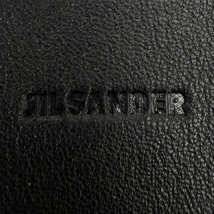 美品◇JIL SANDER ジルサンダー GIRO PHONE CASE ロゴプリント レザー ショルダー携帯ケース フォンポーチ 黒 イタリア製 レディース
