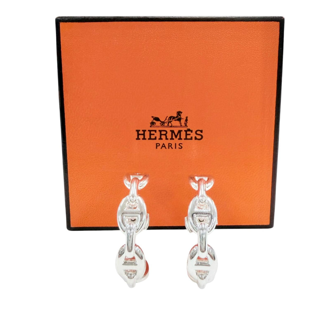 極美品◇HERMES エルメス 2024年製 シェーヌダンクル アンシェネ 925 ピアス アクセサリー シルバー 仏製 重量9.0g レディース ケース付