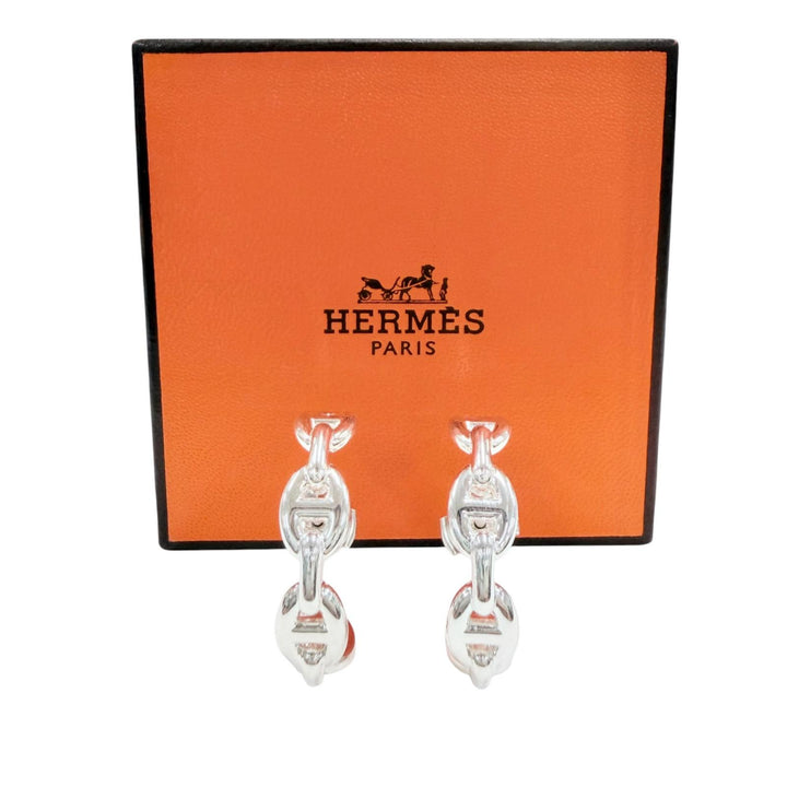 極美品◇HERMES エルメス 2024年製 シェーヌダンクル アンシェネ 925 ピアス アクセサリー シルバー 仏製 重量9.0g レディース ケース付