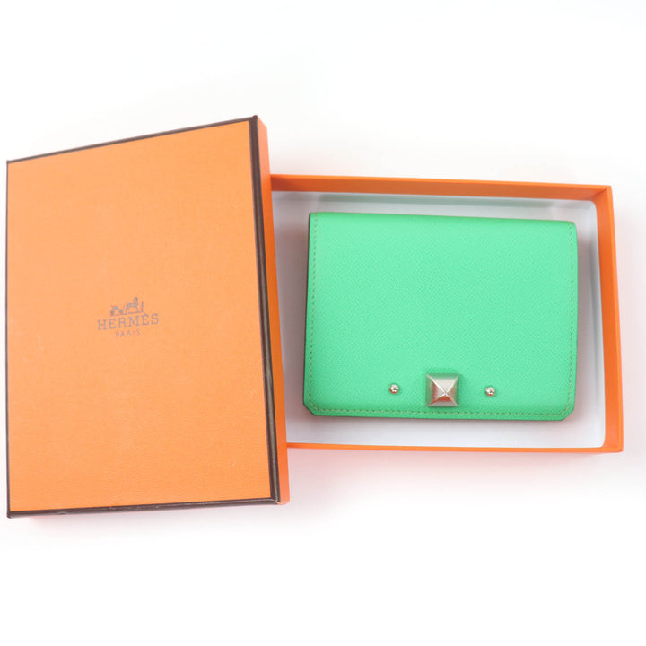 未使用品☆HERMES エルメス メドール カードケース ヴォーエプソン ヴェールコミック シルバー金具 W刻印 フランス製 レディース 箱付き