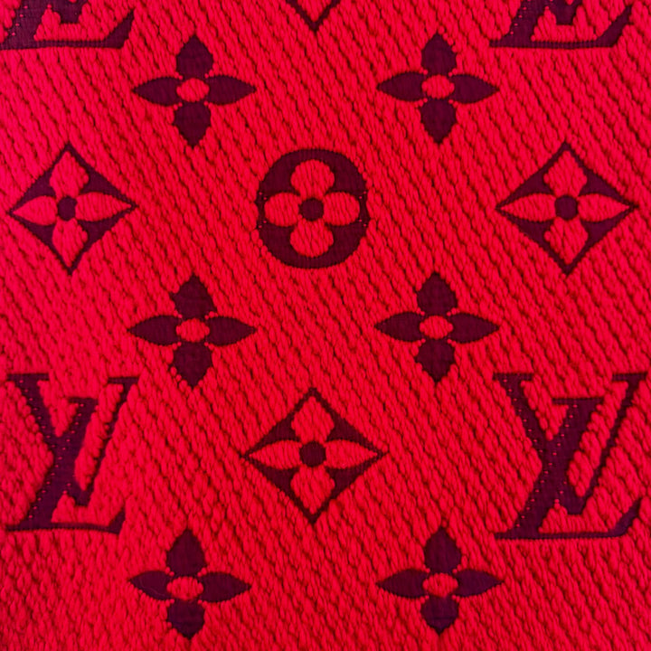 極美品☆LOUIS VUITTON ルイヴィトン M72432 エシャルプ・ロゴマニア ウール シルク ルビー マフラー イタリア製 正規品 レディース 箱付