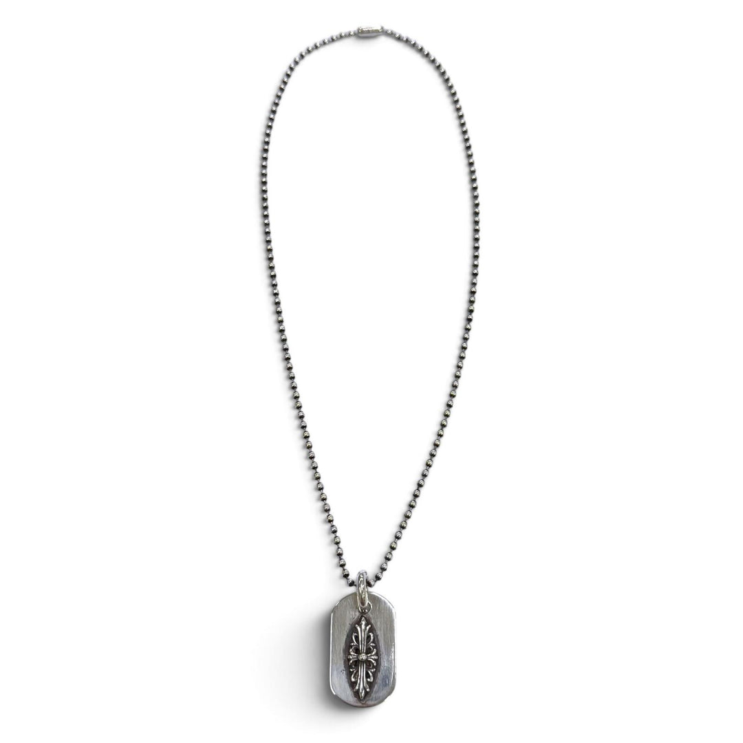 美品▼CHROME HEARTS クロムハーツ RAISED DOGTAG レイズドドッグタグ フローラルクロス 925 ボールチェーン ネックレス 18inc 重量15.7g