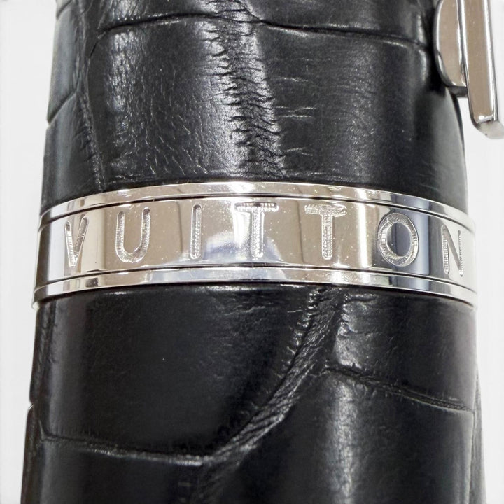 極美品▼LOUIS VUITTON ルイヴィトン アリゲーター クロコダイル レザー ペン先18K 万年筆 ブラック シルバー L(太字) フランス製 メンズ