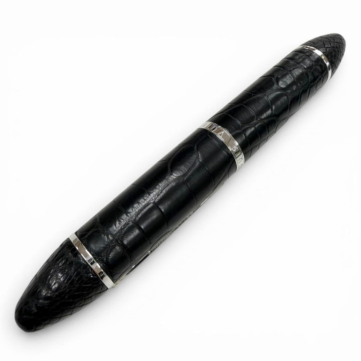 極美品▼LOUIS VUITTON ルイヴィトン アリゲーター クロコダイル レザー ペン先18K 万年筆 ブラック シルバー L(太字) フランス製 メンズ