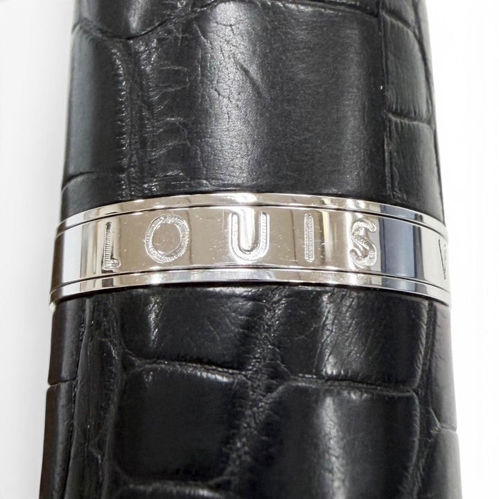極美品▼LOUIS VUITTON ルイヴィトン アリゲーター クロコダイル レザー ペン先18K 万年筆 ブラック シルバー L(太字) フランス製 メンズ