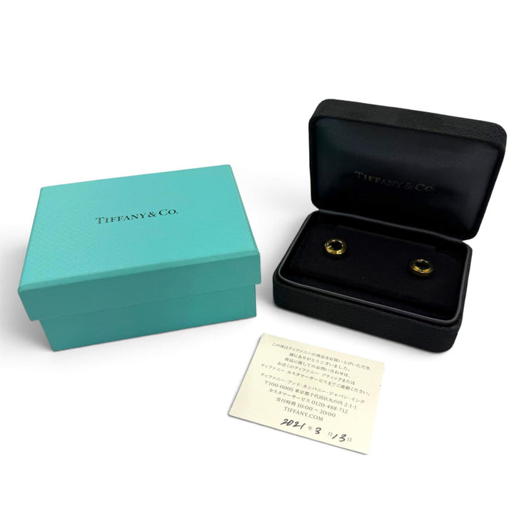 極美品▼TIFFANY&amp;Co. ティファニー T TWO サークル 750(YG) オニキス 21年3月購入 ピアス イエローゴールド 重量4.54g レディース 箱付き