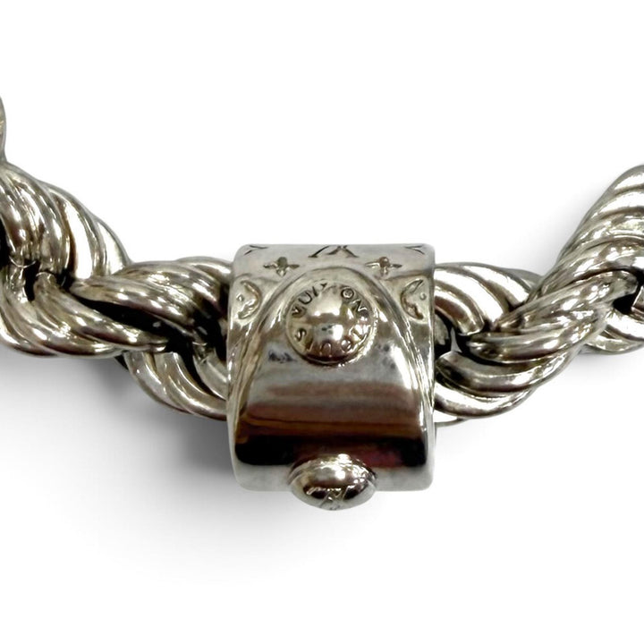 美品★LOUIS VUITTON ルイヴィトン 2023年製 M01748 ネックレス LVロープ モノグラム ネックレス アクセサリー シルバー 伊製 メンズ