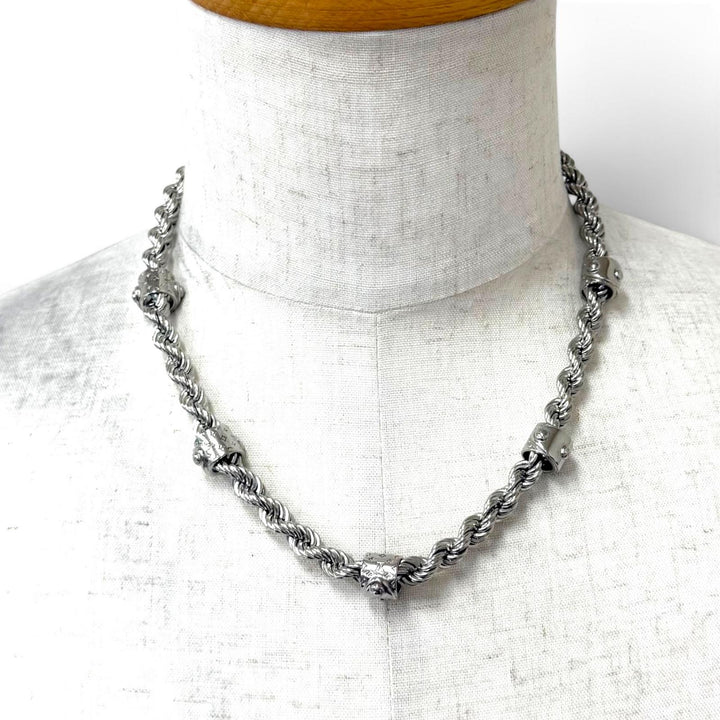 美品★LOUIS VUITTON ルイヴィトン 2023年製 M01748 ネックレス LVロープ モノグラム ネックレス アクセサリー シルバー 伊製 メンズ