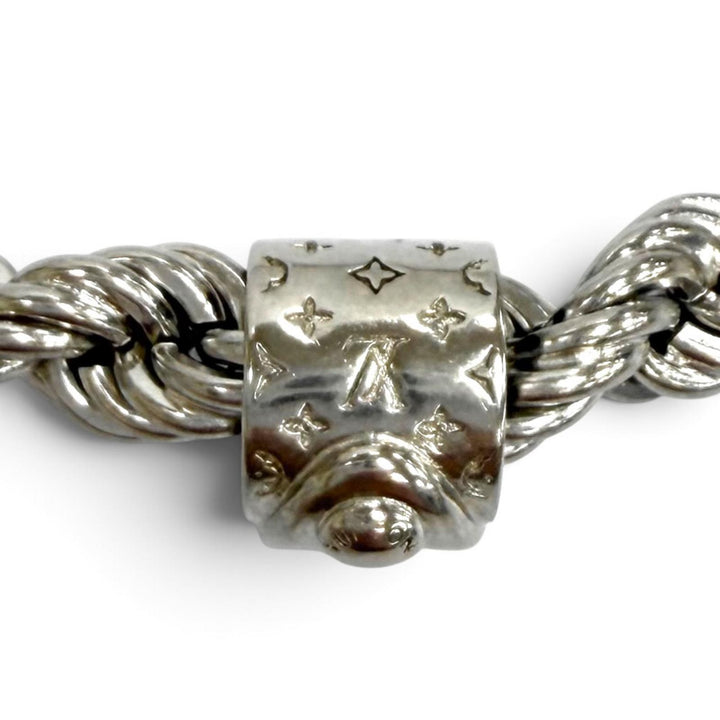 美品★LOUIS VUITTON ルイヴィトン 2023年製 M01748 ネックレス LVロープ モノグラム ネックレス アクセサリー シルバー 伊製 メンズ