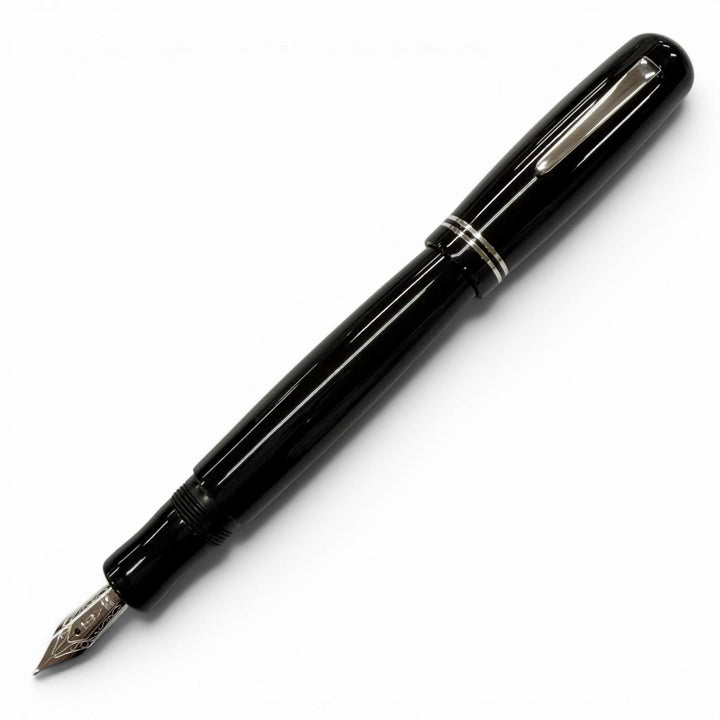 極美品▼DELTA デルタ 366 ペン先18K Mニブ 万年筆 ブラック シルバー イタリア製 メンズ ケース・カートリッジ付き