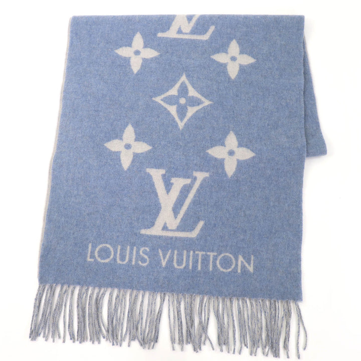 極美品☆LOUIS VUITTON ルイヴィトン M75704 エシャルプ・レイキャビック カシミヤ100％ モノグラム マフラー ライトブルー 正規品