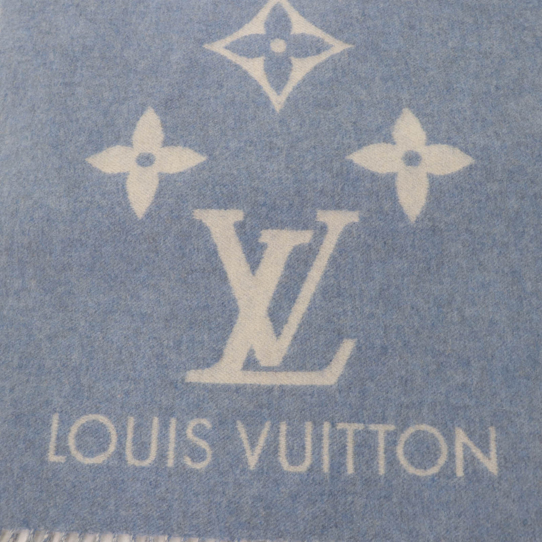 極美品☆LOUIS VUITTON ルイヴィトン M75704 エシャルプ・レイキャビック カシミヤ100％ モノグラム マフラー ライトブルー 正規品