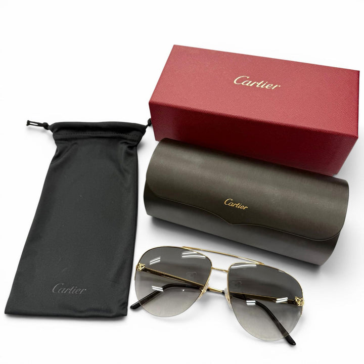 極美品▼Cartier カルティエ CT0065S パンテール ドゥ カルティエ ツーブリッジ グラデーションレンズ アイウェア サングラス 60□13 140