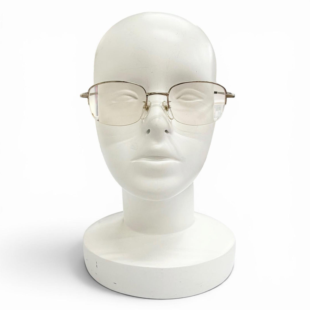 良品△BURBERRY バーバリー K14WG ハーフリム メガネ 眼鏡 アイウェア ホワイトゴールド ブラック系 52□19-143 度入 総重量28.5g メンズ