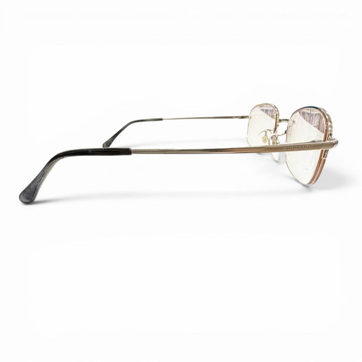 良品△BURBERRY バーバリー K14WG ハーフリム メガネ 眼鏡 アイウェア ホワイトゴールド ブラック系 52□19-143 度入 総重量28.5g メンズ