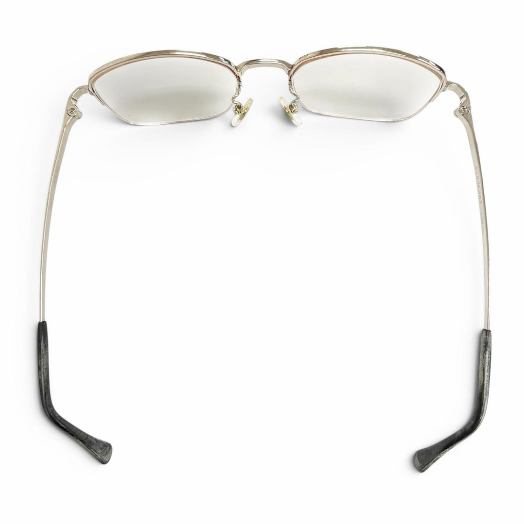良品△BURBERRY バーバリー K14WG ハーフリム メガネ 眼鏡 アイウェア ホワイトゴールド ブラック系 52□19-143 度入 総重量28.5g メンズ