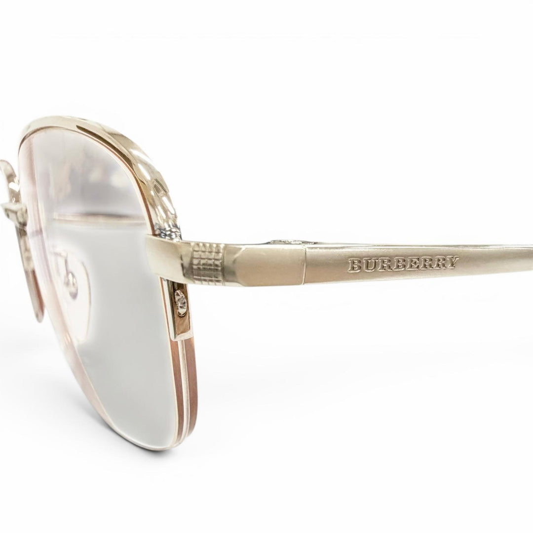 良品△BURBERRY バーバリー K14WG ハーフリム メガネ 眼鏡 アイウェア ホワイトゴールド ブラック系 52□19-143 度入 総重量28.5g メンズ