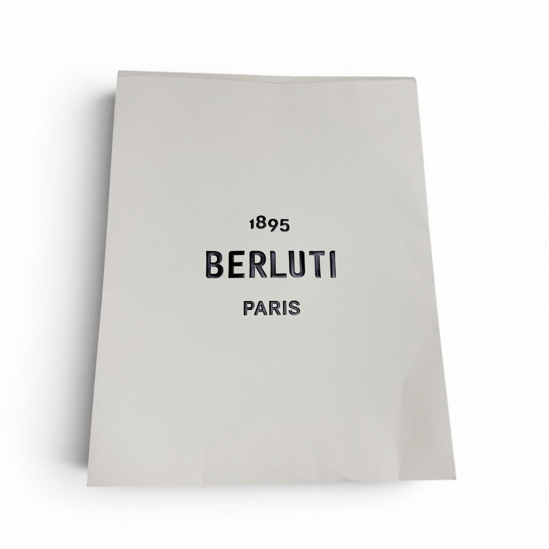 美品▼BERLUTI ベルルッティ ウール100% カリグラフィ リバーシブル ストール マフラー ネイビー グリーン イタリア製 正規品 メンズ