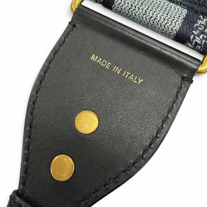 美品▼Christian Dior クリスチャンディオール キャンバス レザー エンブロイダリー ショルダーストラップ ネイビー グレー ゴールド金具