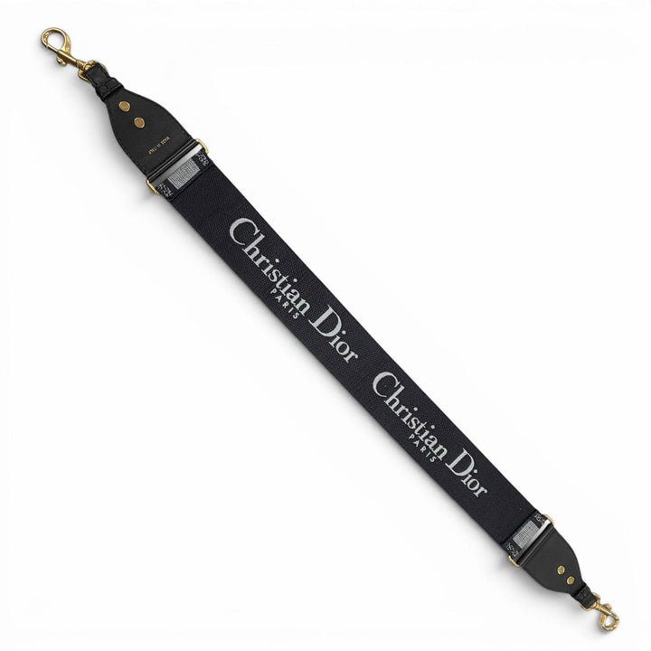 美品▼Christian Dior クリスチャンディオール キャンバス レザー エンブロイダリー ショルダーストラップ ネイビー グレー ゴールド金具