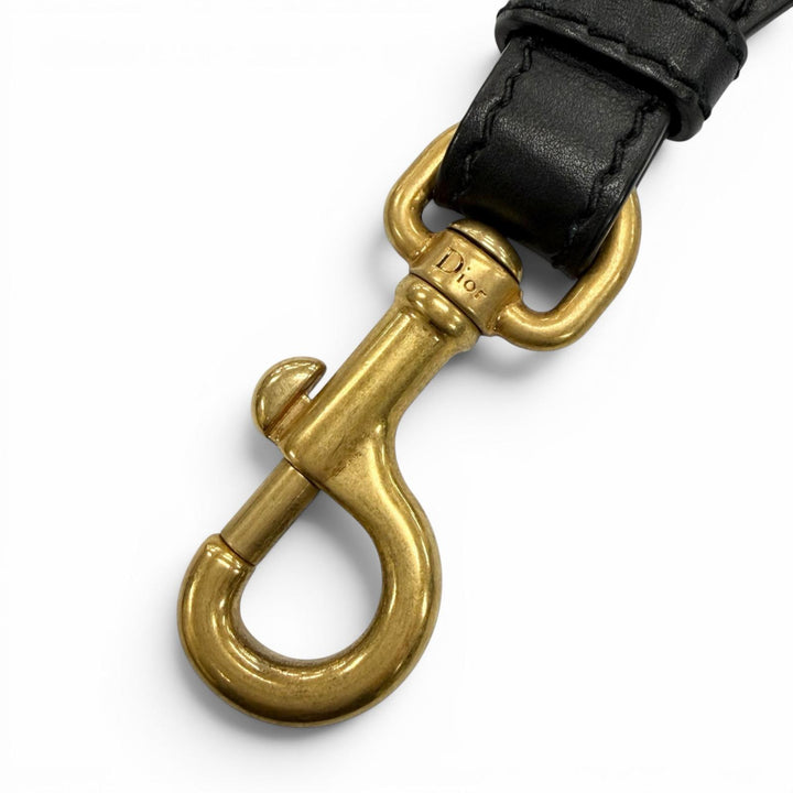 美品▼Christian Dior クリスチャンディオール キャンバス レザー エンブロイダリー ショルダーストラップ ネイビー グレー ゴールド金具