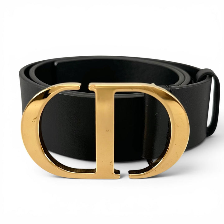 美品▲Christian Dior クリスチャンディオール 30 MONTAIGNE CDロゴバックル レザー ベルト ブラック ゴールド金具 70 伊製 レディース