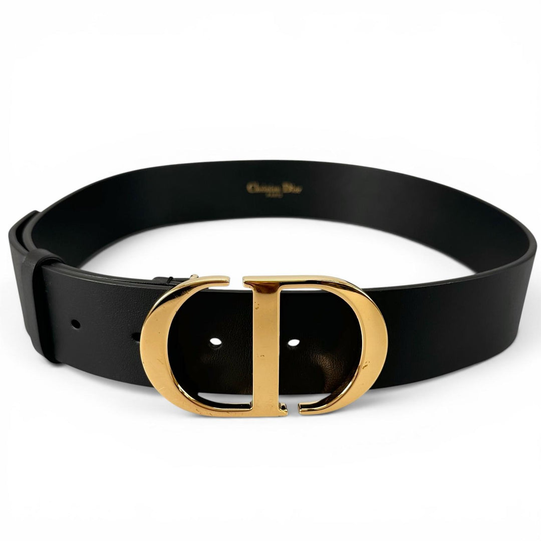 美品▲Christian Dior クリスチャンディオール 30 MONTAIGNE CDロゴバックル レザー ベルト ブラック ゴールド金具 70 伊製 レディース