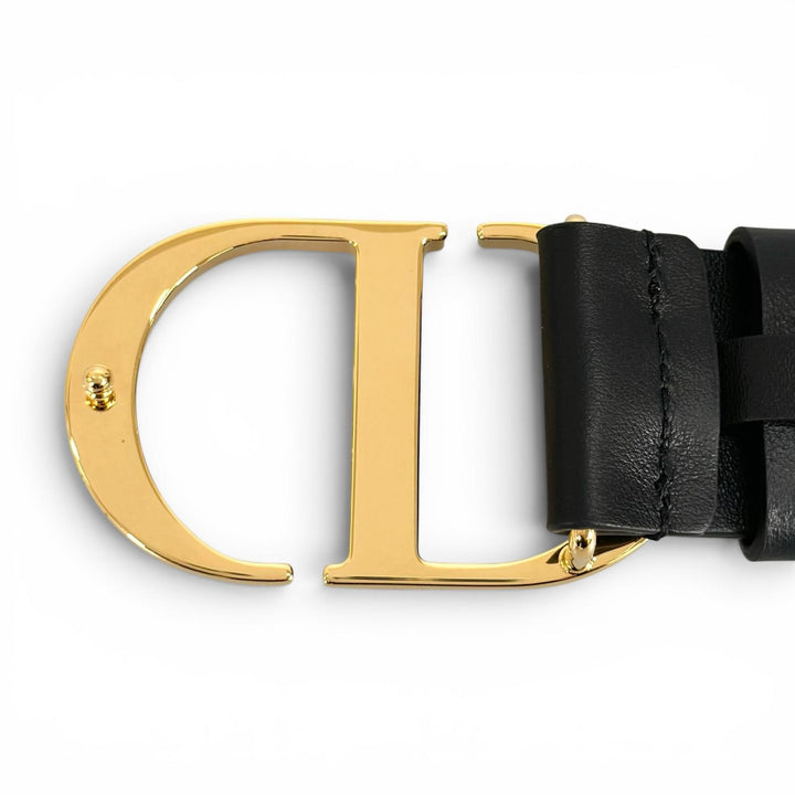 美品▲Christian Dior クリスチャンディオール 30 MONTAIGNE CDロゴバックル レザー ベルト ブラック ゴールド金具 70 伊製 レディース