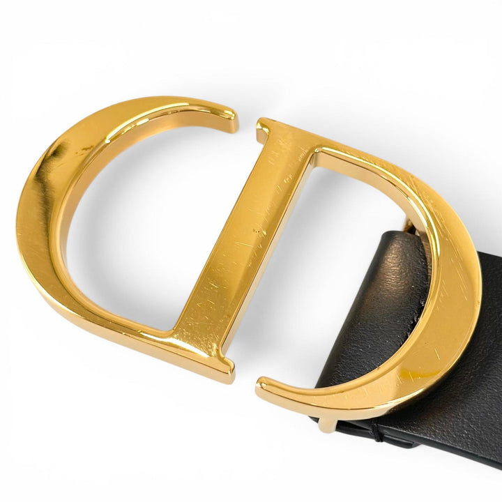 美品▲Christian Dior クリスチャンディオール 30 MONTAIGNE CDロゴバックル レザー ベルト ブラック ゴールド金具 70 伊製 レディース