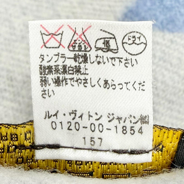 美品△LOUIS VUITTON ルイヴィトン M75704 エシャルプ レイキャビック カシミヤ100％ モノグラム フリンジ マフラー ブルー 正規品