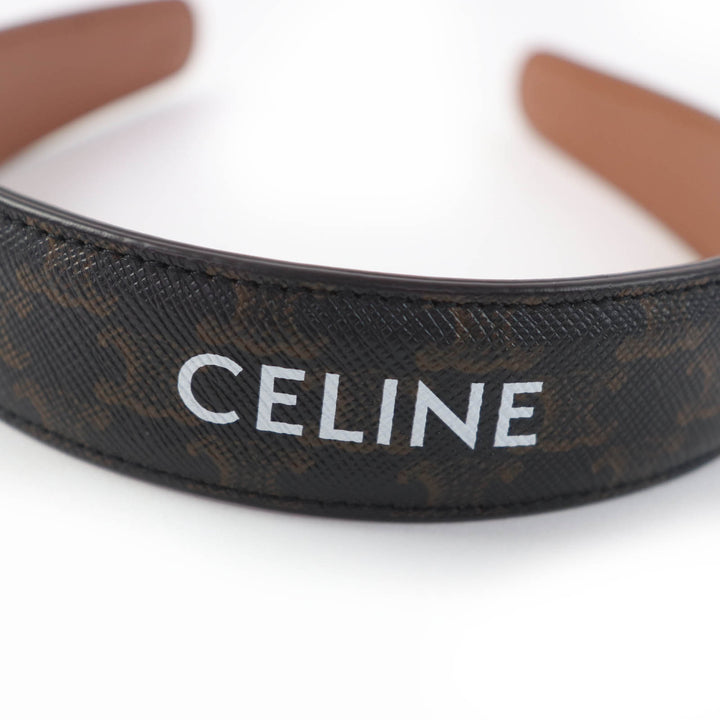 極美品☆CELINE セリーヌ 2022年製 46Z952CCT レザー トリオンフ ロゴ入り ヘアバンド カチューシャ タン イタリア製 レディース 箱付き