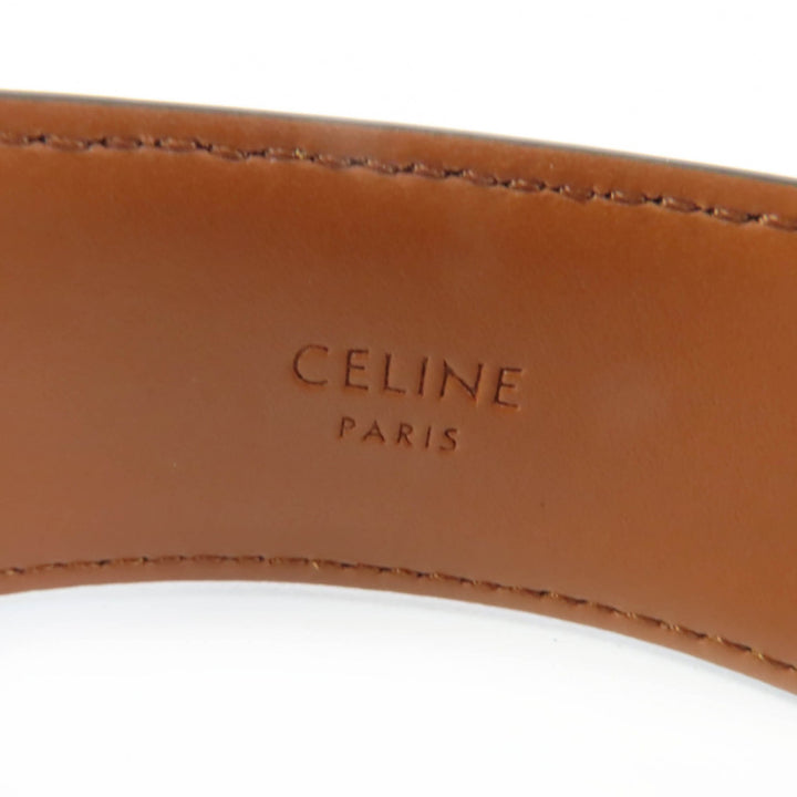 極美品☆CELINE セリーヌ 2022年製 46Z952CCT レザー トリオンフ ロゴ入り ヘアバンド カチューシャ タン イタリア製 レディース 箱付き