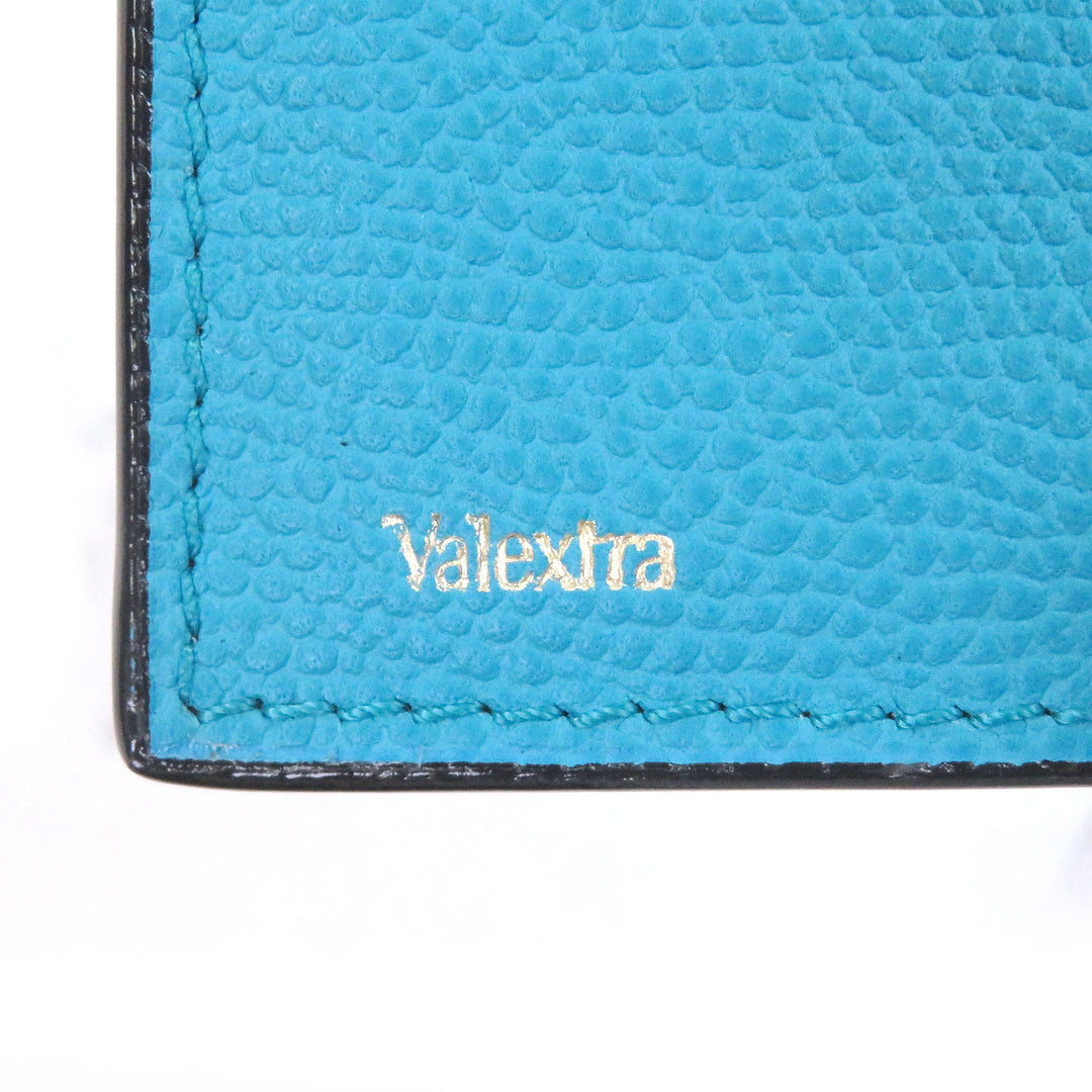 美品□Valextra ヴァレクストラ SGNL0024028L99CC99 レザー カードケース 名刺入れ ターコイズブルー イタリア製 メンズ 箱・保存袋付き