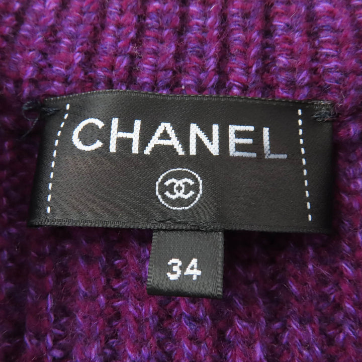 極美品☆CHANEL シャネル 2023年製 P76138K10956 カシミヤ ココボタン 千鳥格子 長袖ニット カーディガン パープル 34　伊製 正規品