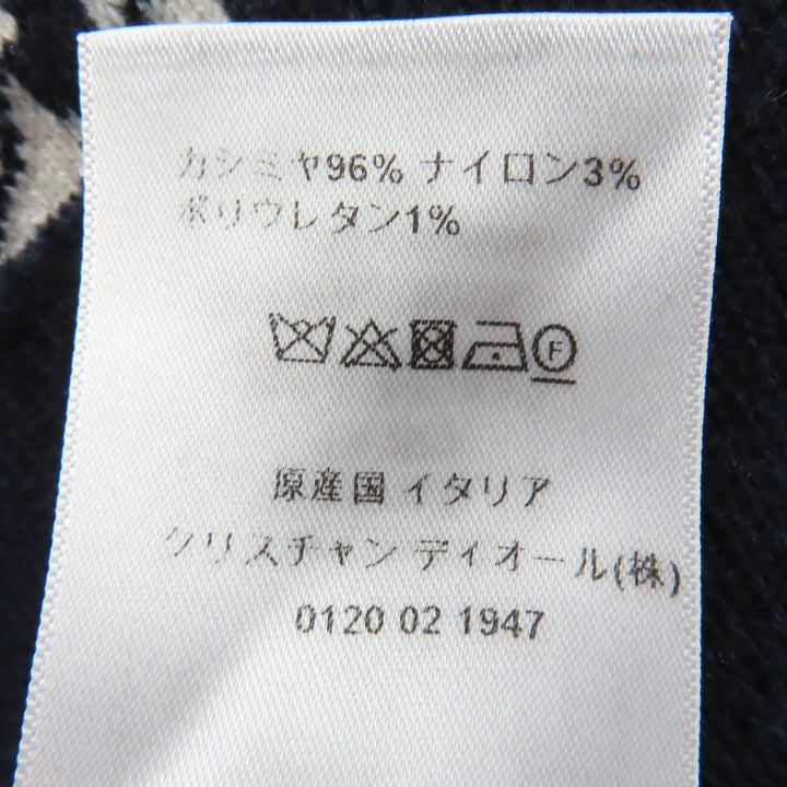 極美品☆Christian Dior クリスチャンディオール 214S10AM045 カシミヤ ロゴ入り 千鳥格子 長袖ニット ネイビー ホワイト 38 伊製 正規品
